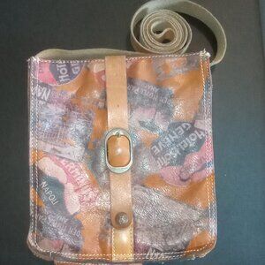 Patricia Nash Venezia Crossbody Bag Old World Print Slim Leather Suede Lining